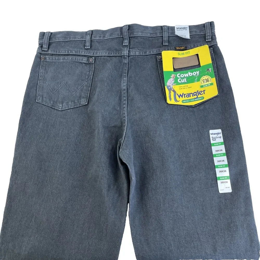 New Mens Wrangler Cowboy Cut 936 Slim Fit Denim‎ Jeans Sz 38x36 Gray NWT